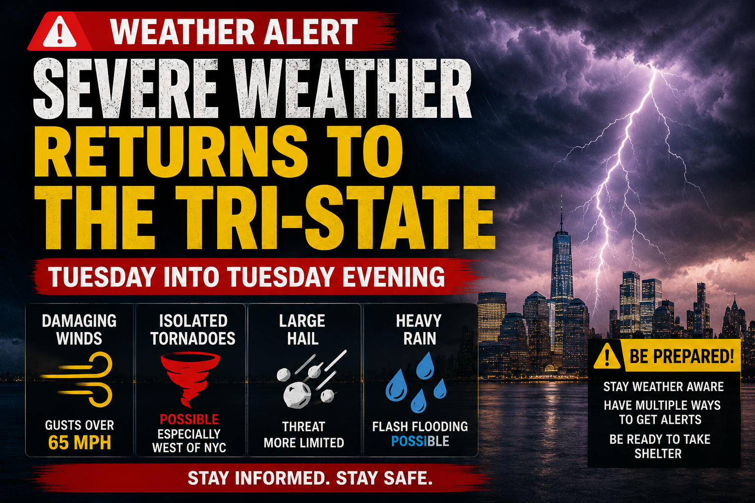 WEATHER TUESDAY 7/21:     SEVERE STORMS TARGET TRI-STATE; DAMAGING WINDS, TORNADOES POSSIBLE