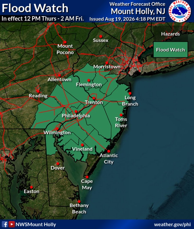 BREAKING: SEVERE STORM & FLASH FLOOD THREAT INCREASES FOR NJ/PA THURSDAY